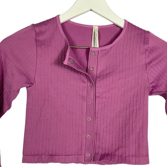 NWT Anthropologie Mauve Ribbed Button-Up Long Sleeve Cropped Cardigan Size S/M - Picture 5 of 14